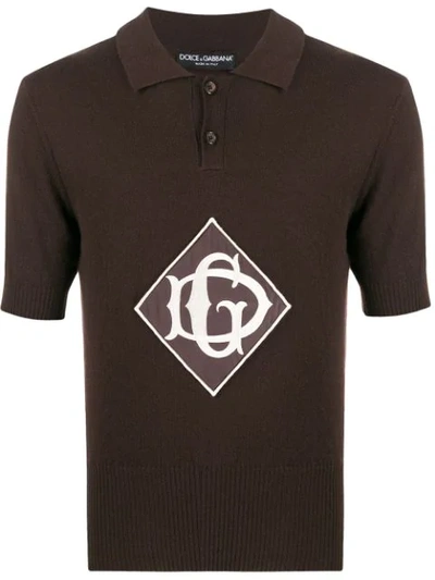 Shop Dolce & Gabbana Monogrammed Knitted Polo Shirt In Brown