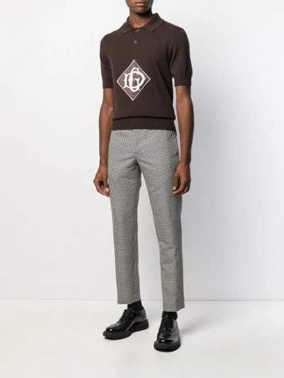 Shop Dolce & Gabbana Monogrammed Knitted Polo Shirt In Brown