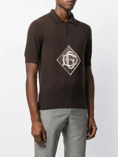 Shop Dolce & Gabbana Monogrammed Knitted Polo Shirt In Brown