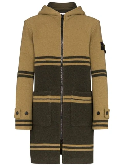 Shop Stone Island Striped Hooded Coat In Green