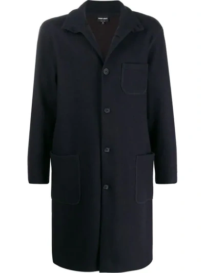 Shop Giorgio Armani Long Buttoned Coat In Black