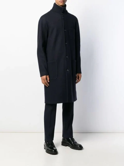 Shop Giorgio Armani Long Buttoned Coat In Black