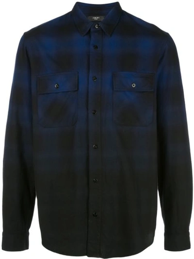 Shop Amiri Dip Dye Plaid Flannel Shirt In Blue