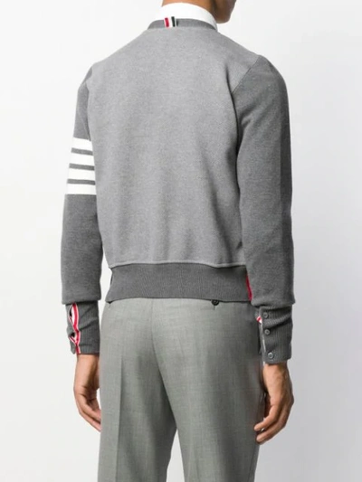 Shop Thom Browne Stripe Detail Cardigan In Grey