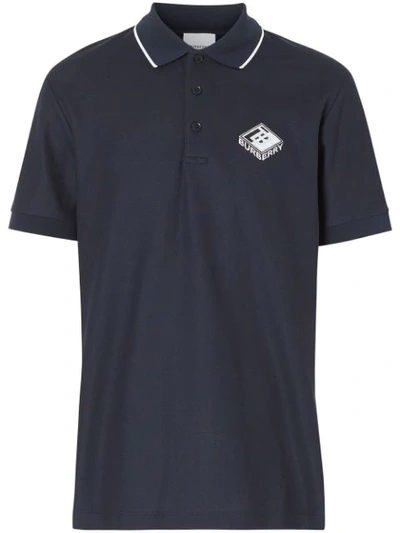 Shop Burberry Piqué Logo Graphic Polo Shirt In Blue