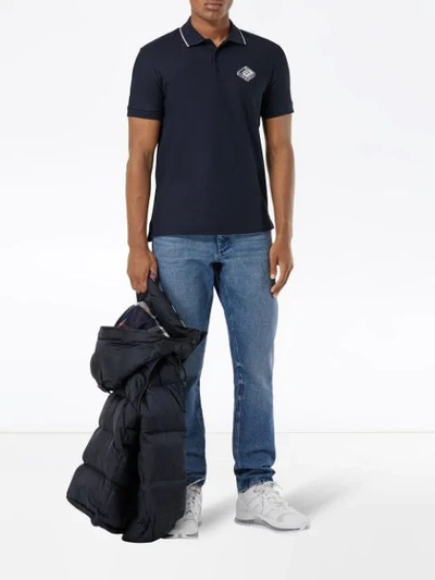 Shop Burberry Piqué Logo Graphic Polo Shirt In Blue