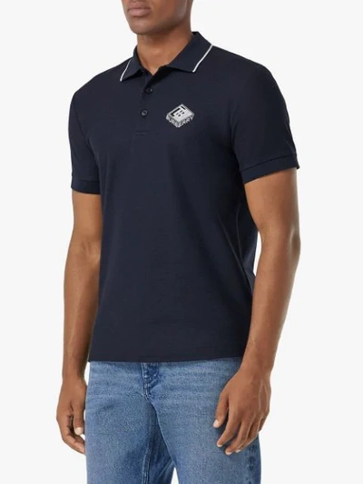 Shop Burberry Piqué Logo Graphic Polo Shirt In Blue