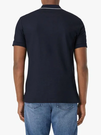 Shop Burberry Piqué Logo Graphic Polo Shirt In Blue