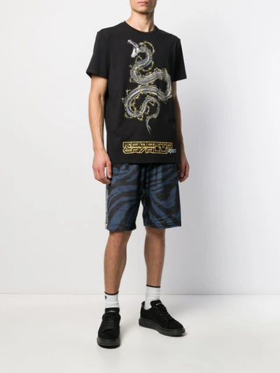 Shop Roberto Cavalli Snake Print Logo T-shirt In Black