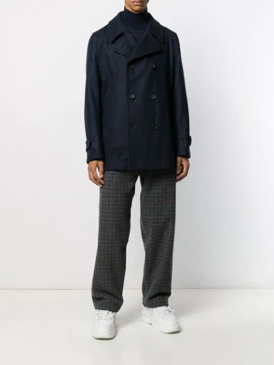 Shop Comme Des Garçons Shirt Double-breasted Fitted Coat In Blue