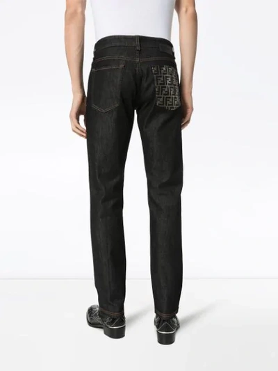 Shop Fendi Ff Pocket Denim Jeans In Black