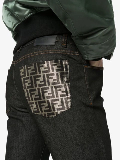 Shop Fendi Ff Pocket Denim Jeans In Black