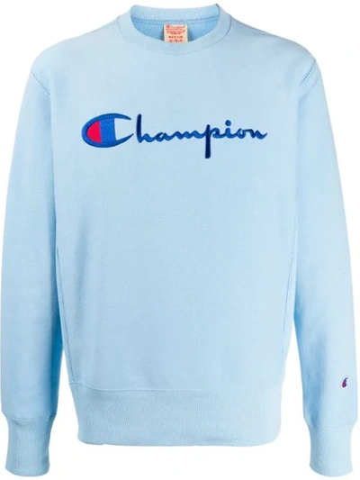 Shop Champion Logo Embroidery Sweatshirt In Blue