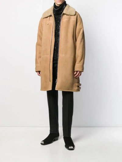 Shop Paura Shearling-lined Coat In Brown