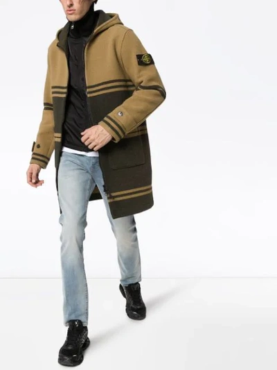 Shop Stone Island Striped Hooded Coat In Brown