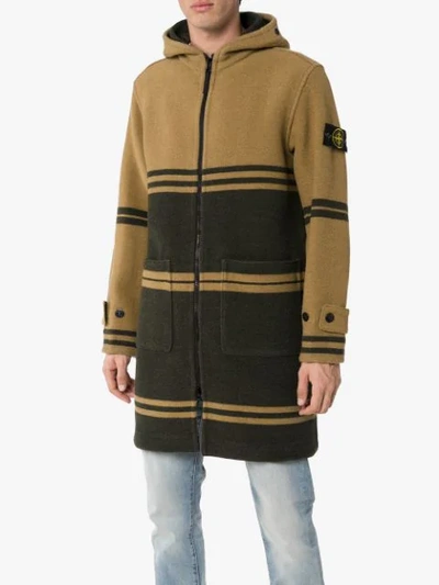 Shop Stone Island Striped Hooded Coat In Brown