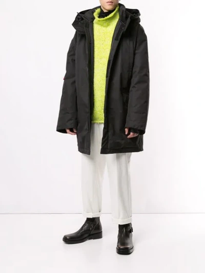 Shop Raf Simons Hooded Logo Parka Coat In Black