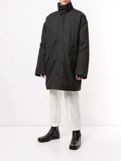 Shop Raf Simons Hooded Logo Parka Coat In Black