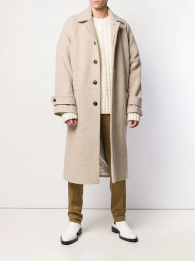 Shop Ami Alexandre Mattiussi Raglan Sleeves Belted Long Coat In Neutrals