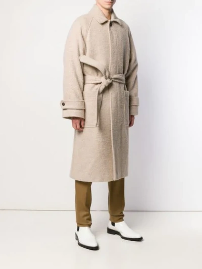 Shop Ami Alexandre Mattiussi Raglan Sleeves Belted Long Coat In Neutrals