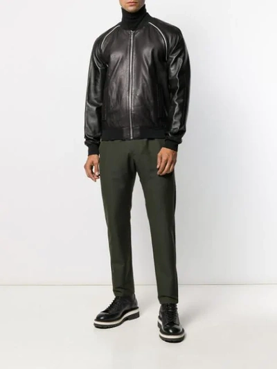 Shop Les Hommes Textured Zipped Bomber Jacket In Black