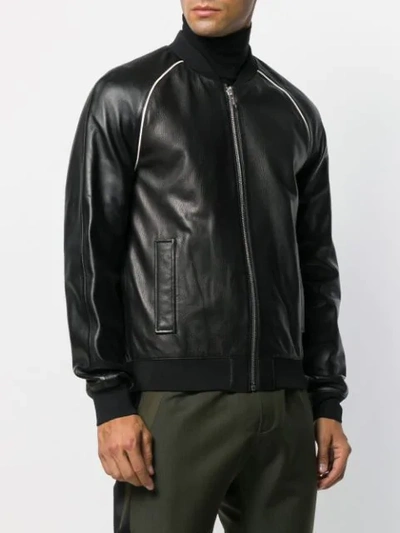 Shop Les Hommes Textured Zipped Bomber Jacket In Black
