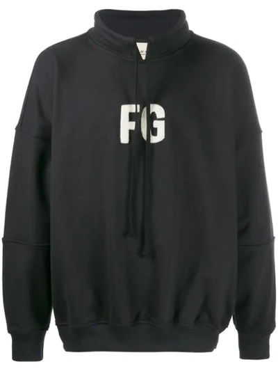 Shop Fear Of God 'fg' Embroidered Hoodie In Black