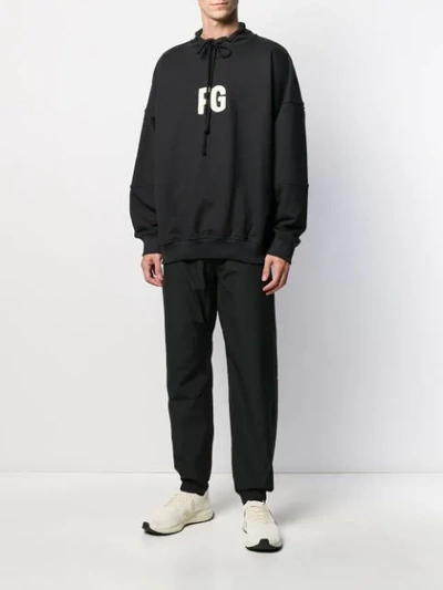Shop Fear Of God 'fg' Embroidered Hoodie In Black