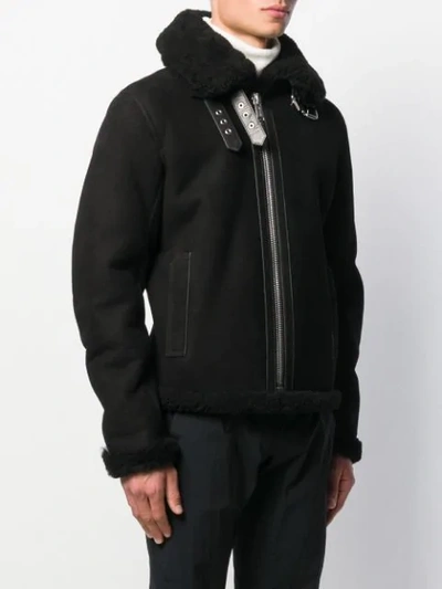 Shop Les Hommes Shearling Aviator Jacket In Black