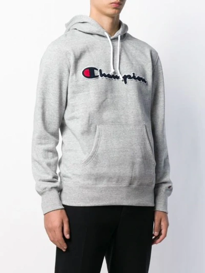 Shop Champion Logo Embroidery Hoodie In Grey