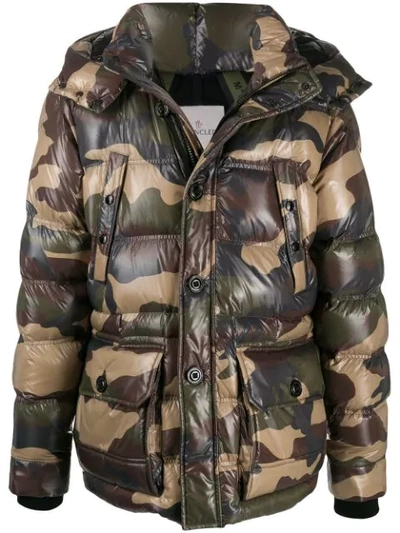 Shop Moncler Camouflage Print Padded Coat In 240 Camo Green