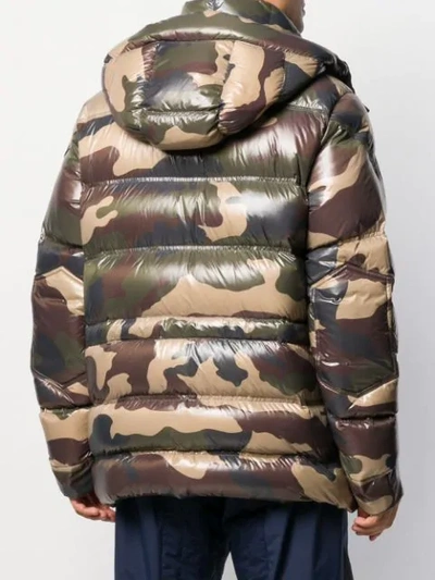 Shop Moncler Camouflage Print Padded Coat In 240 Camo Green