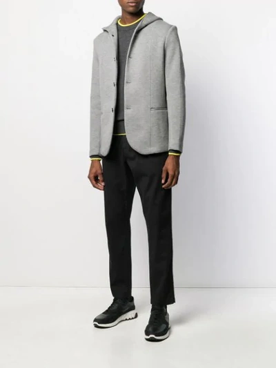 Shop Emporio Armani Hooded Blazer In Grey