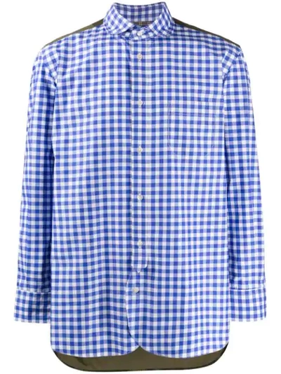 Shop Junya Watanabe Contrast Panel Checked Shirt In Blue