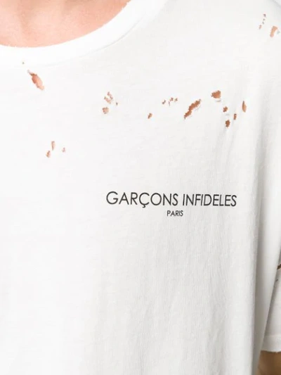 Shop Garcons Infideles Distressed Logo T-shirt In White