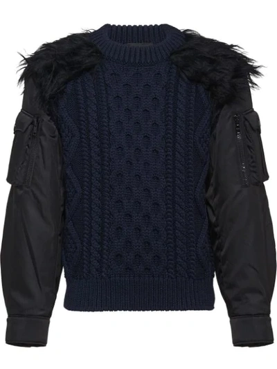 Shop Prada Cablé Wool And Nylon Inserts Jumper In Blue