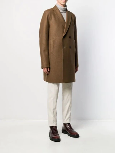 Shop Harris Wharf London Double-breasted Peacoat In Brown