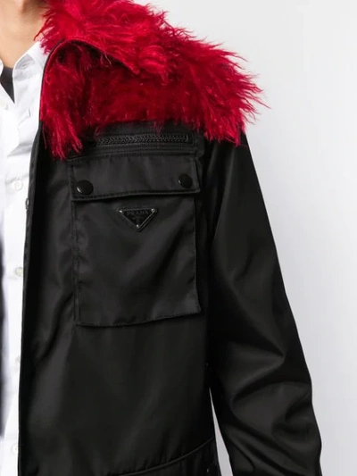 Shop Prada Faux Fur Trim Double Breasted Coat In F050v Nero Cerise