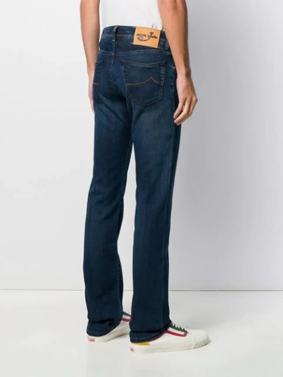 Shop Jacob Cohen Embroidered Logo Jeans In Blue