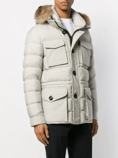 Shop Moncler Augert Padded Fur-trimmed Hood Coat In Neutrals