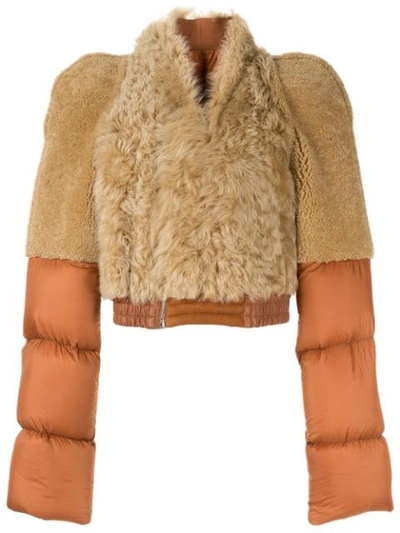 Shop Rick Owens Contrast Texture Padded Jacket In Brown