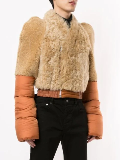 Shop Rick Owens Contrast Texture Padded Jacket In Brown