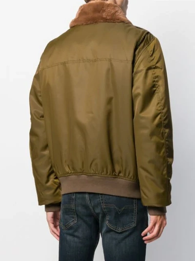 Shop Diesel Faux-fur Collar Bomber Jacket In 512 Green/brown