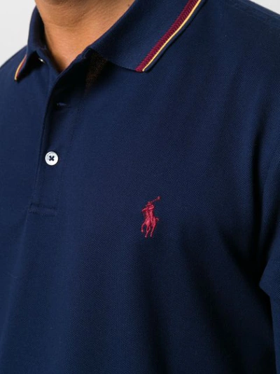 Shop Polo Ralph Lauren Logo Embroidered Long-sleeve Polo Top In Blue