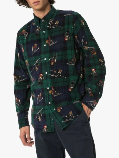 Shop Polo Ralph Lauren Kariertes Hemd Mit Teddy-print In Green