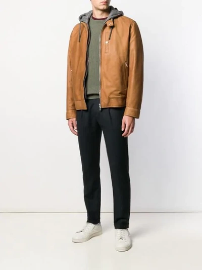 Shop Brunello Cucinelli Hooded Leather Jacket In Brown