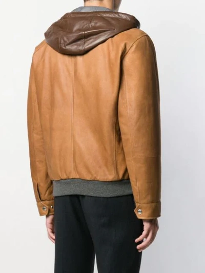 Shop Brunello Cucinelli Hooded Leather Jacket In Brown