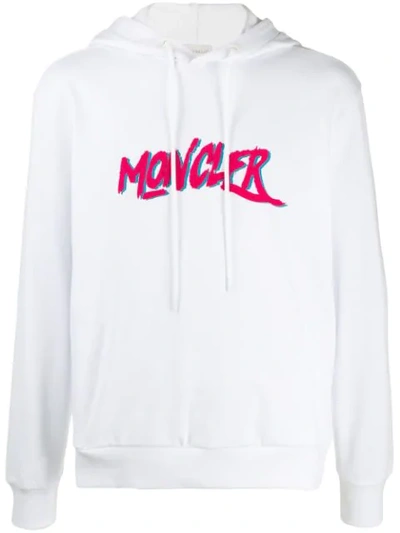 Shop Moncler Printed Logo Hoodie In 001 White