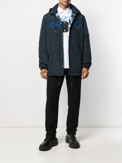 Shop Kenzo Diamond Quilted Logo Coat In Blue