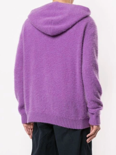 Shop Coohem Knitted Pullover Hoodie In Purple
